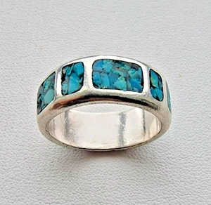 SOUTHWESTERN VINTAGE 925 STERLING SILVER NATURAL TURQUOISE MEN'S RING SIZE 10.25 - Picture 1 of 9