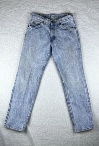 Vintage 87 Orange Tab Red Batwing Levis 585 Blue Denim Jeans Acid Wash 30x30 USA - Picture 1 of 23