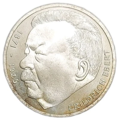 Moneda conmemorativa de plata de 5 marcos de Alemania 1975-J Friedrich Ebert KM 141 Foto 1 de 2