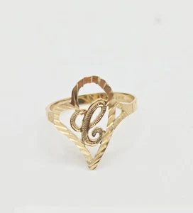 10K Yellow Gold Heart /Cursive Initial Letter "C" Diamond Cut Ring Size 7.1/4 US - Picture 1 of 9