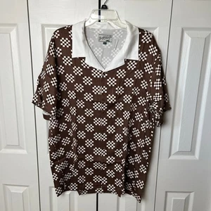 Bogey Boys Big Check Button Up Golf Shirt Brown White Large - Picture 1 of 6