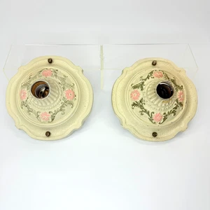Antica coppia di plafoniere vintage giallo rosa floreale plafoniera ceramica - Foto 1 di 14