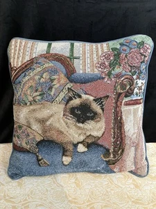 Vintage Siamese Cat Decorative Tapestry Throw Pillow 16X16 - Picture 1 of 5