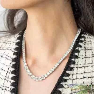 18 Ct Cushion Cut Diamond Lab-Created Tennis 18'' Necklace 14K Wh Gold Plated - Image 1 of 4