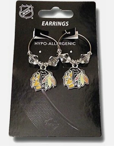 NHL Chicago Blackhawks Licensed Beanie Knit Hat Dangle Earrings Cover