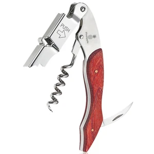 Corkscrew Wine Opener with Foil Cutter Bottle Waiters Key Wood Double Hinged - Picture 1 of 6