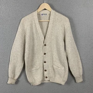Vtg Kilspindie Scotland Mens Cardigan Large Oatmeal Chunky Ribbed Academia Flaws - Picture 1 of 16