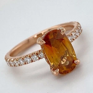 Solitario ovalado - talla 5 - oro rosa 14k con diamantes de 0,37 quilates y circón naranja de 2,4 quilates - Imagen 1 de 16