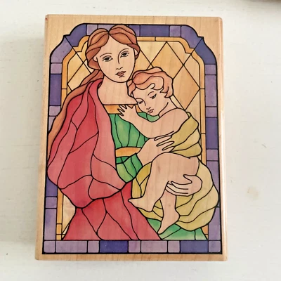 Stampede Rubber Stamp - Stained Glass Mother and Child A1465G - Religious - Image 1 of 3
