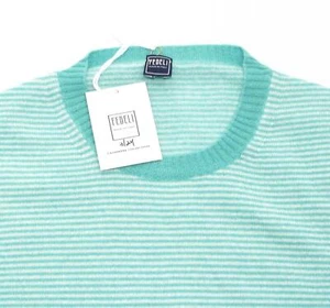 $650 New FEDELI Striped Crewneck Pullover Sweater Men 56 XXL 2XL Green CASHMERE - Picture 1 of 7