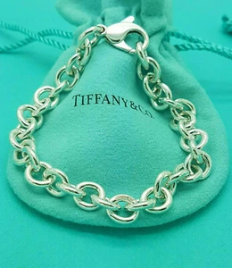 Tiffany & Co. Silver 8mm Round Link Charm 7.5 inches Bracelet, full UK Hallmarks - Picture 1 of 9