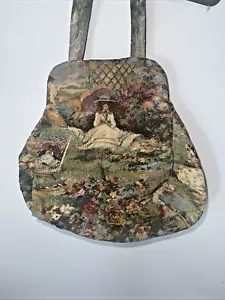 Vintage Beuteltasche Tasche Blumen bestickt viktorianisches Gartenmuster Zigeunerflügel - Bild 1 von 7