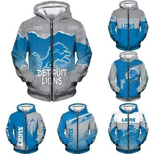 Felpa con cappuccio e zip intera squadra Detroit casual felpa con cappuccio sport calcio giacca - Foto 1 di 12