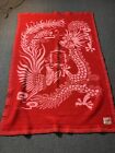 Vintage Asian Dragon Large Fleece Throw Blanket Nylon Trim/Binding Red Pink