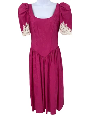 Vintage 80s Prom Dress Womens Size S Hot Pink Floral Retro Formal Alfred Angelo - Image 1 of 4