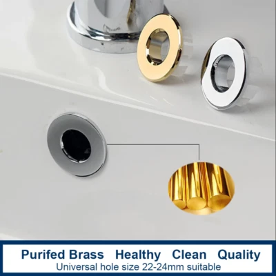 Bathroom Basin Ceramic Sink Open Hole Overflow Cover Chromed Trim 4 Styles - Image 1 of 4