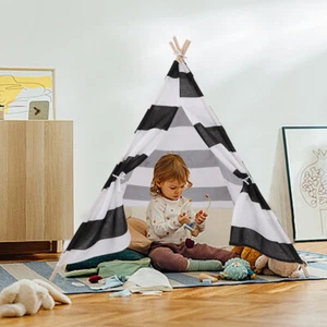 Kids Teepee Tent Black and White Stripe Children Play House for Indoor & Garden - Picture 1 of 19