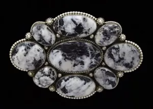 White Buffalo Cluster Belt Buckle By Navajo Artist Lucinda Linkin - Picture 1 of 3
