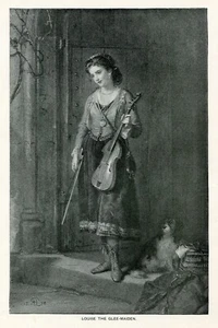 Louise the Glee Maiden traveling minstrel with dog, 1902 vintage engraving - Picture 1 of 3