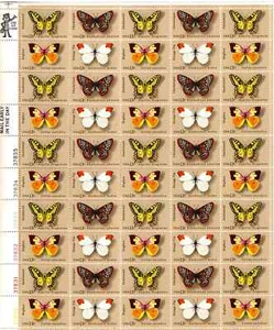 Hoja de 50 mariposas Scott #1712-1715 13 centavos, MNH - Imagen 1 de 2