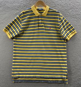 Ralph Lauren Polo Shirt Adult Extra Large Yellow Blue Striped Pony Cotton Mens