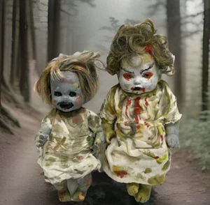 Vtg Haunted Doll Dolly Sisters Evil Possessed Halloween Custom Made Scary Zombie - Picture 1 of 7