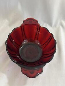Ruby Red Depression Glass Bowl With Handles