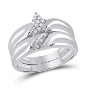 Diamond Round Trio Set His Her Wedding Ring Set 925 Sterling Silver - Picture 1 of 4