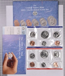 1991 U.S. Mint Uncirculated 10 Coin Set With Envelope - Picture 1 of 2