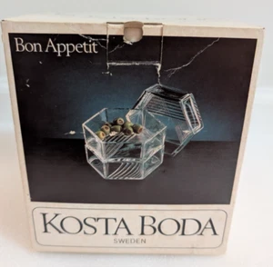 Vtg KOSTA BODA Monica Backstrom Sweden Hexagon Crystal Snack Dish Bowl 3 Set NOS - Picture 1 of 12