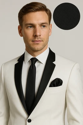 FASHION HABITAT Herren Twill flache schwarze Premium essentielle einfache Krawatte massiv gewebt Beerdigungsseide 743