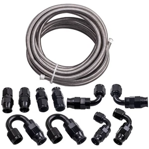 -6AN 20FT PTFE Gas/Fuel/Oil Line Hose W/ 10Pc Swivel Hose End Fitting Kit new - Foto 1 di 18