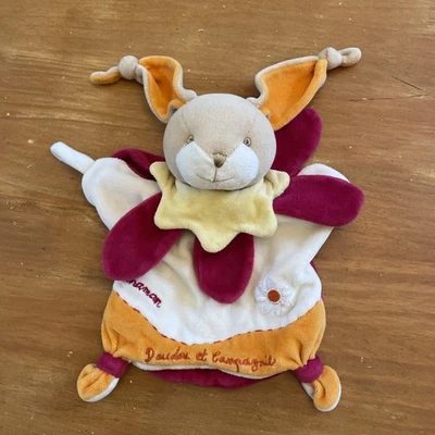 DOUDOU Et Compagnie MARIONNETTE LAPIN MAMAN Sans Son Bébé Orange Fleur - Photo 1/4