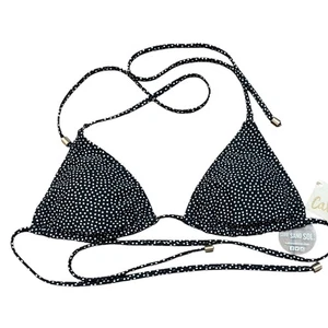 Cabana del Sol Black Polka Dot Triangle Bikini Top Swimsuit Medium NWT - Picture 1 of 6