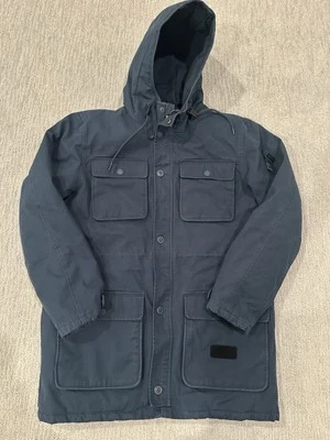 Mens RVCA Field Jacket Size Large Navy Blue Pockets Hooded - Image 1 of 4