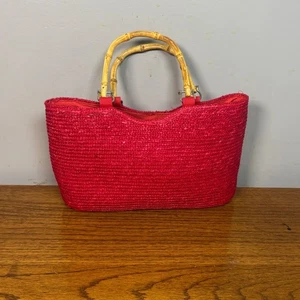 Nuevo sin etiquetas Bolso de Mano Vintage St Johns Bay Rojo Trigo Paja Tejido Cartera Mango de Bambú - Imagen 1 de 10