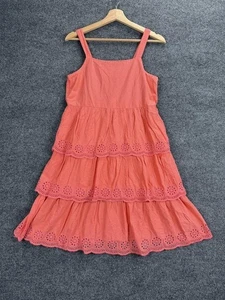 Old Navy Dress Womens 2XL 18 Coral Tiered Eyelet Embroidered Sundress Midi Boho - Picture 1 of 12