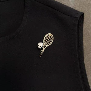 Alloy Enamel Metal Clothes Pin Zircon Gold Brooch Tennis Racket Brooch  Women - Picture 1 of 12