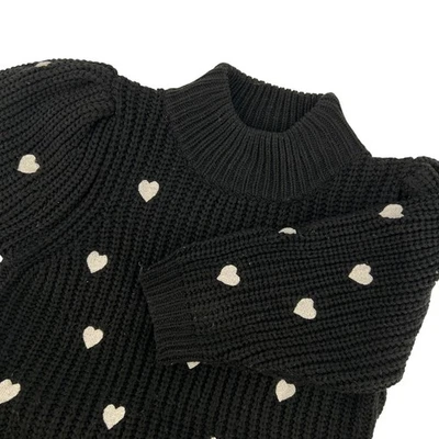 Suéter Anthropologie Mujer XS Negro Estampado Corazón Tejido Pullover Cuello Simulado Foto 1 de 4