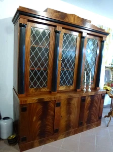 antiker Bücherschrank Biedermeier-Stil kannelierte Vollsäulen Mahagoni Anrichte - Bild 1 von 10