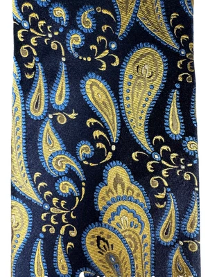 BRUNO PIATELLI PLATINO AZUL MARINO OSCURO ORO PAISLEY TEJIDO SEDA CORBATA XL LARGA Foto 1 de 3