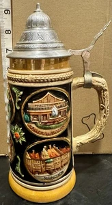 Vintage Corzelius German Beer Stein 12” West Germany Pewter Lidded Hand Painted - Picture 1 of 9