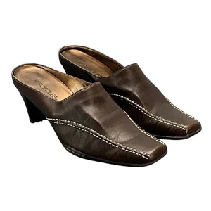 Aerosoles Snap To It Brown Comfort Square Toe 3" Heel Slip On Mule Women 9.5B  - Picture 1 of 13