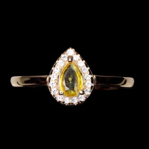 925 Sterling Silver Pear Yellow Sapphire 6x4mm Simulated Cz Ring Size 8 - Picture 1 of 10