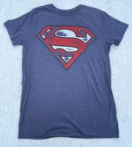 Superman Logo Blue Grey Mens Size S Distressed Thrifted Vintage Style - Picture 1 of 8