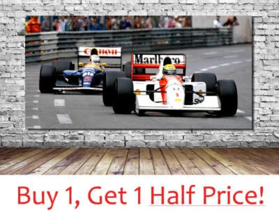 NIGEL MANSELL AYRTON SENNA -  MONACO F1 CANVAS WALL ART PRINT -  *Ready To Hang* - Image 1 of 4