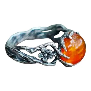 Boutique Silver Simulated Oval Fire Amber Ring Women’s Size 8 ❤️ - Picture 1 of 4