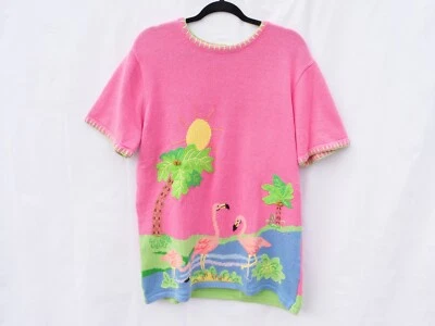 Beautiful Pink Sweater Top for Flamingo Lovers Quacker Factory Size L Vintage - Image 1 of 4