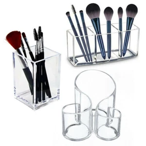 Clear Makeup Brush Holder Organizer 3 Slot Acrylic Cosmetics Brushes Storage UK - Picture 1 of 18