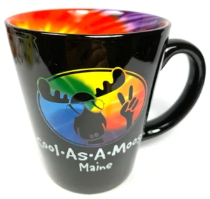 MAINE Cool As A Moose Coffee Mug Cup Rare Spin Art Psychedelic Colors Ultra Cool - Picture 1 of 5
